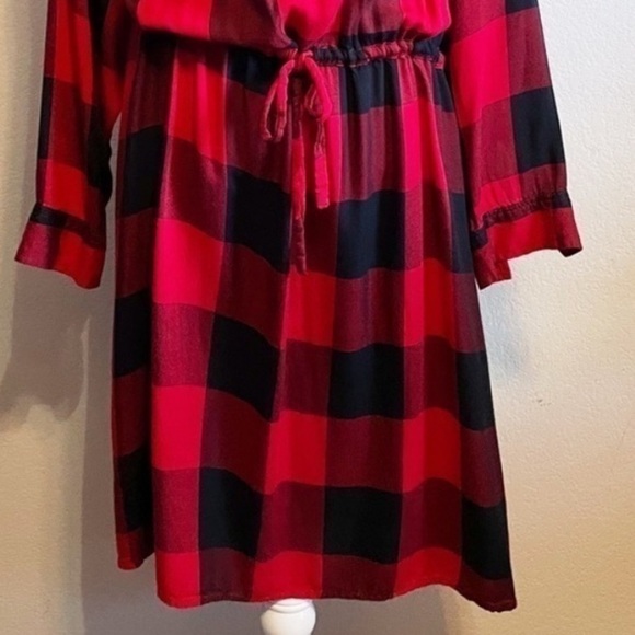 Old Navy Red Black Buffalo Plaid Elastic Tie Waist Button Up Shirt Dress Size 4X - Picture 5 of 9